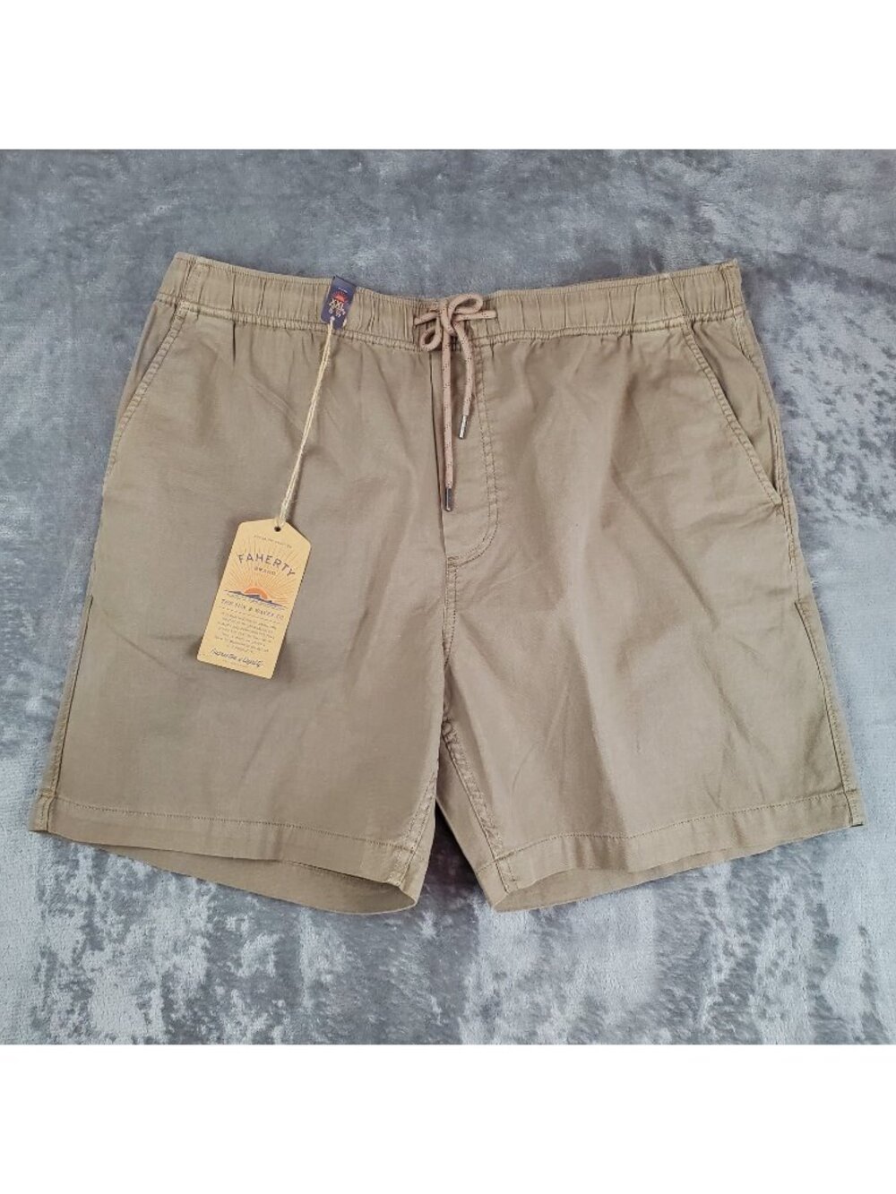 Faherty Essential Drawstring Shorts 6.5" Organic Cotton Brown Mens XXL $98 NEW